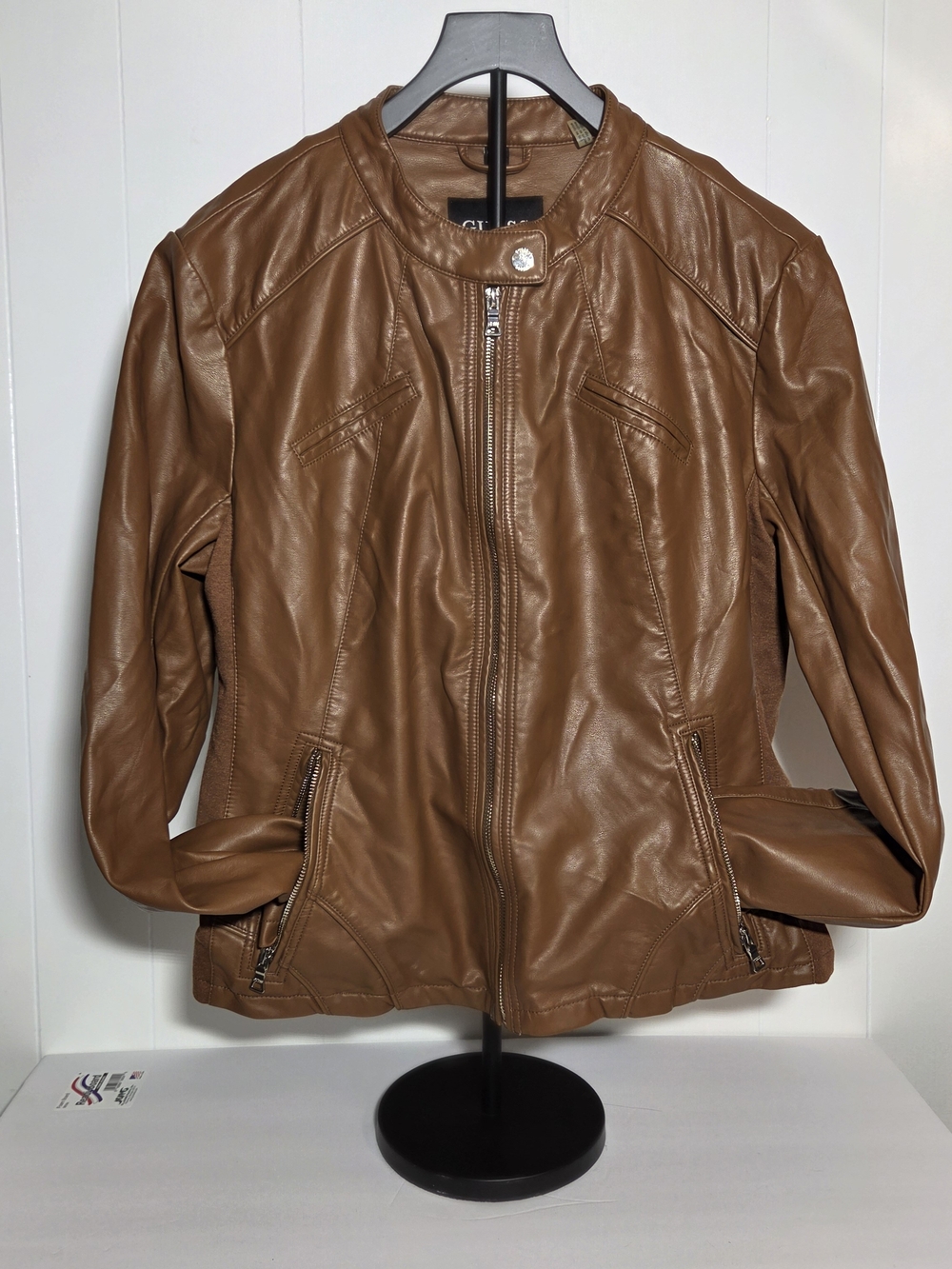 Guess Women's Tan Faux Leather Zip-Up Jacket SIZE XXL